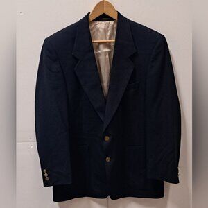 Vintage 80s Men's Sport Coat Jacket Canvas Navy Gold Buttons 2-Btn Canada Sz 40R